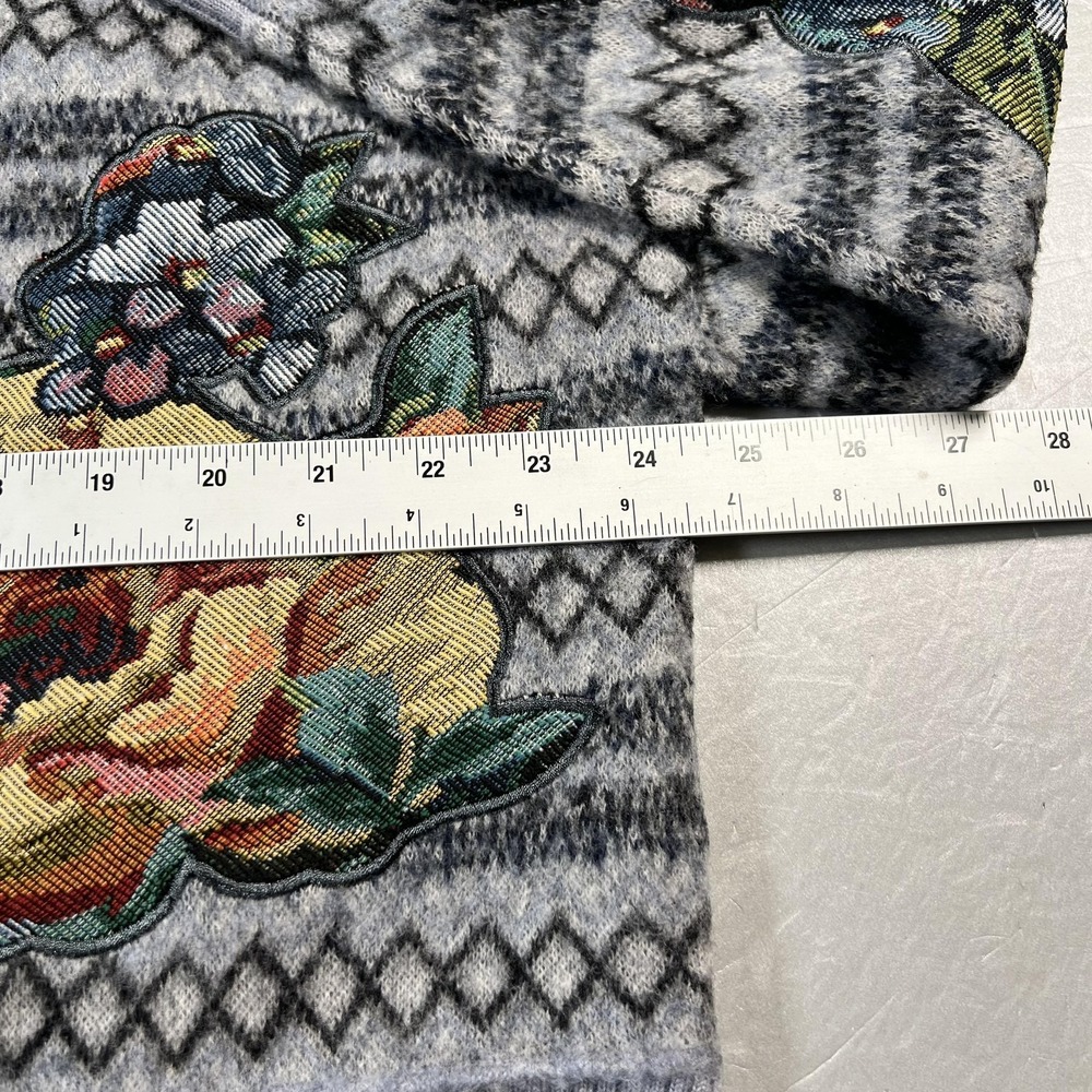 Pilcro Sweater Womens Small Gray Merino Wool Floral Applique Fair Isle Crewneck - Picture 7 of 10